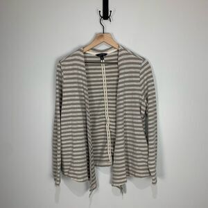 Lands End White and Tan Open Cotton Blend Cardigan